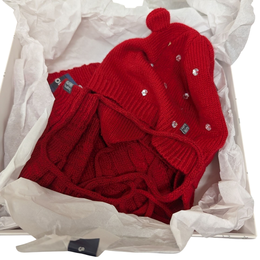 New Souris Mini Cozy Red Knit Hat, Mitts and Scarf Set for Kids